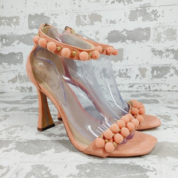 New Sam Edelman Luella Peach Leather Ankle Strap heeled Sandal C859 - Picture 6 of 12